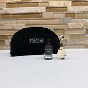 Dior Black Velvet Cosmetic Pouch with Mini Sauvage & J'adore